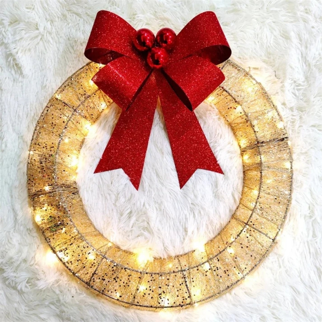 Weihnachtskranz – Elegante Dekoration in Gold und Grün mit LED-Beleuchtung
