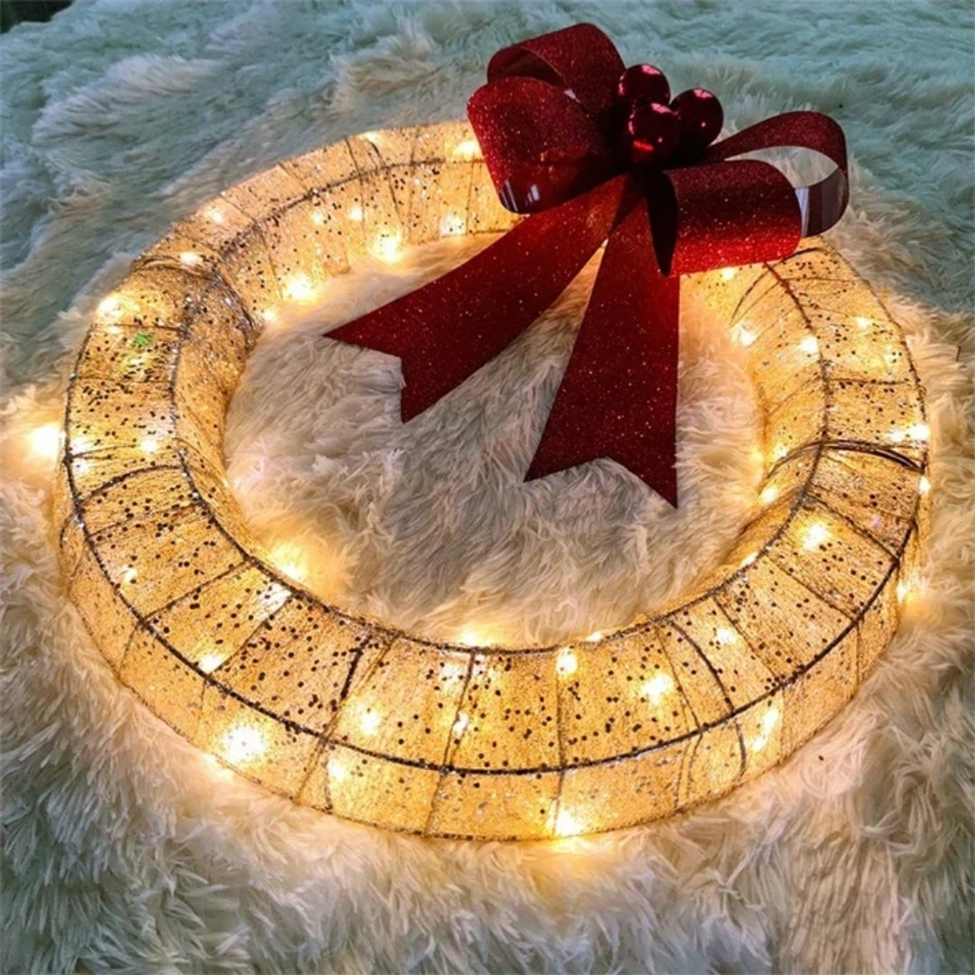 Weihnachtskranz – Elegante Dekoration in Gold und Grün mit LED-Beleuchtung