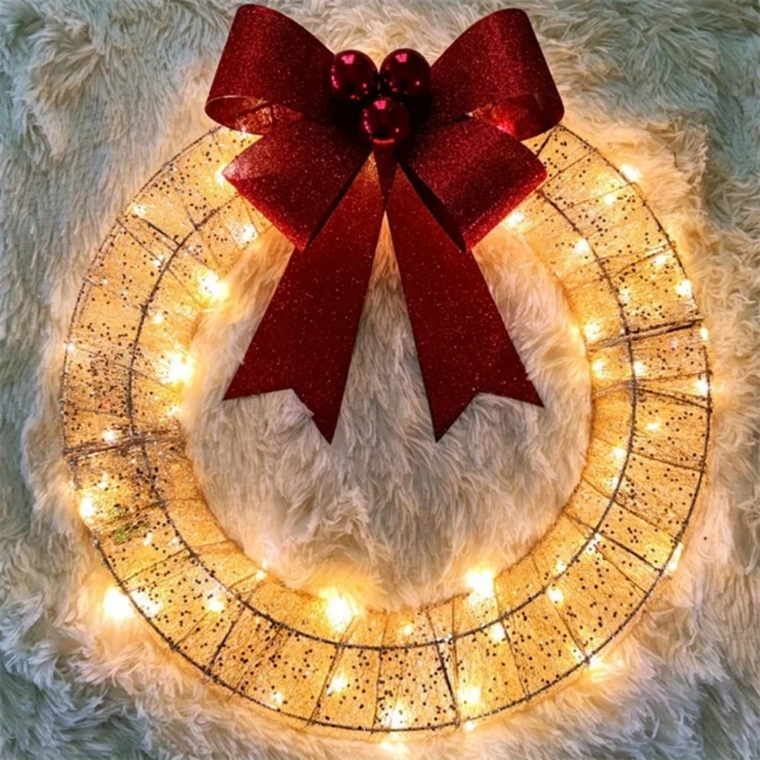 Weihnachtskranz – Elegante Dekoration in Gold und Grün mit LED-Beleuchtung