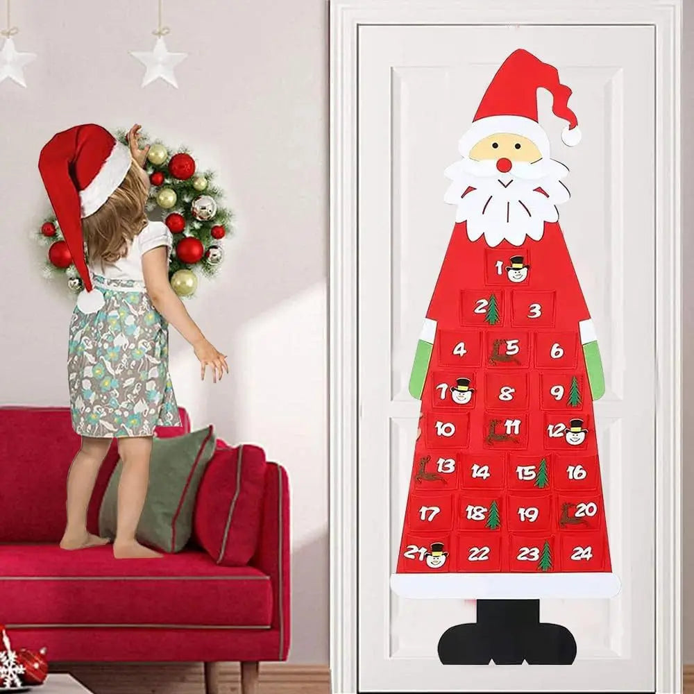 Weihnachtsmann-Adventskalender aus Filz mit 24 Taschen für Kinder – bunte Weihnachtsdekoration