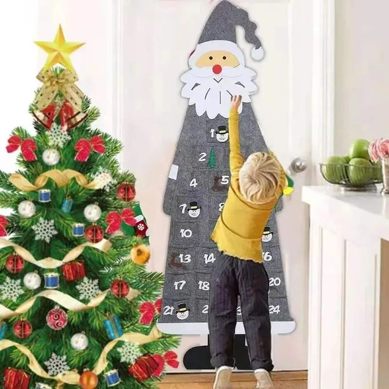 Weihnachtsmann-Adventskalender aus Filz mit 24 Taschen für Kinder – bunte Weihnachtsdekoration