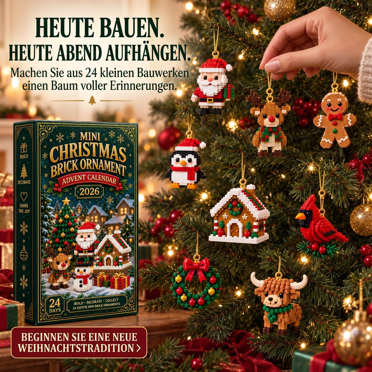 Weihnachtsschmuck-Adventskalender – 24 Mini-Bausets als Weihnachtsdekoration