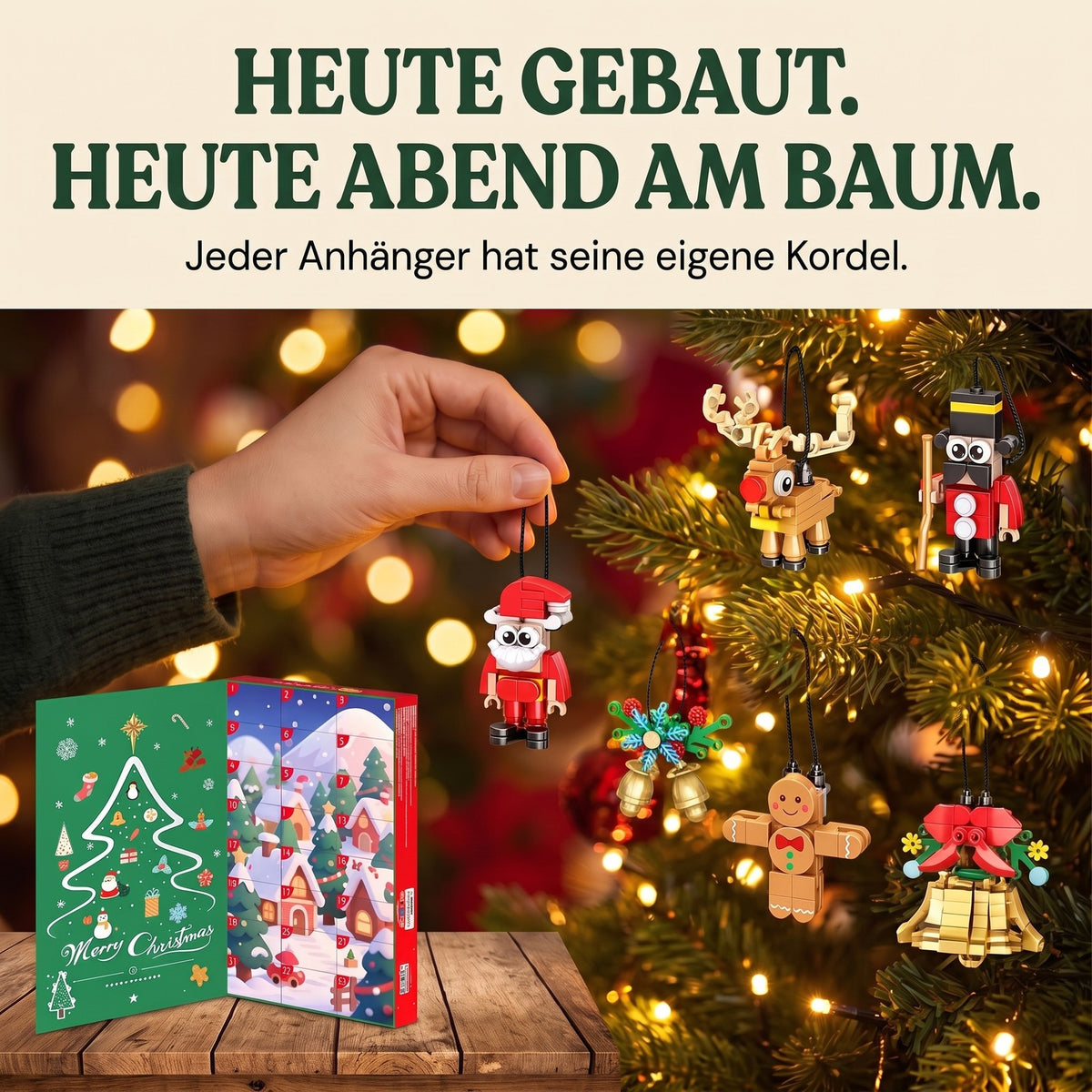 Weihnachtsschmuck-Adventskalender aus Bausteinen, 24 Anhänger zum Bauen, 700 Teile