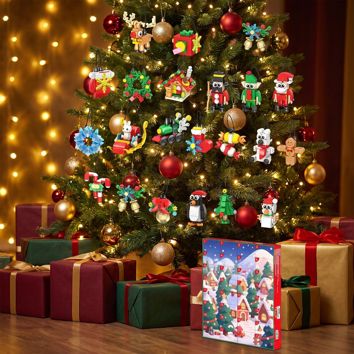 Weihnachtsschmuck-Adventskalender aus Bausteinen, 24 Anhänger zum Bauen, 700 Teile