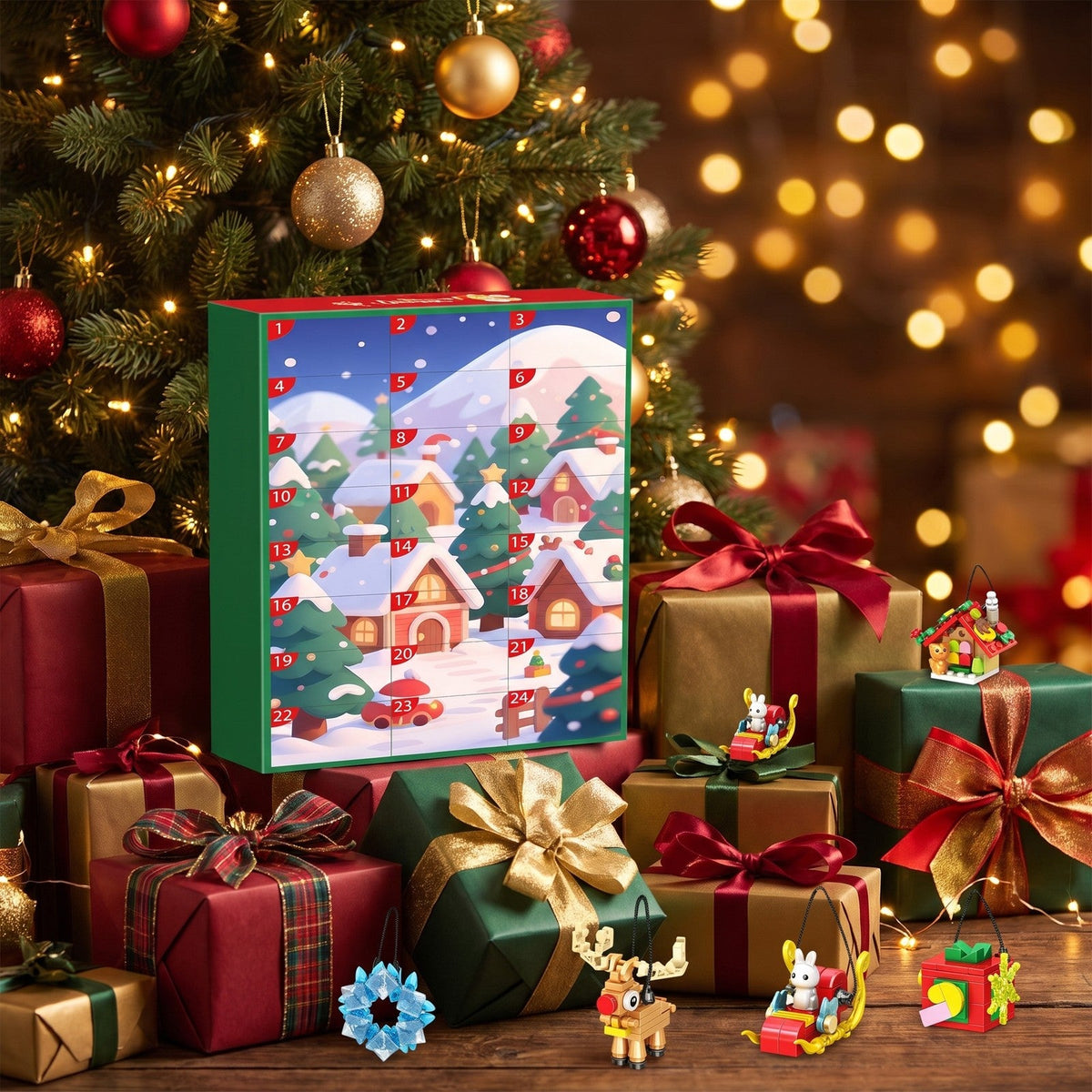 Weihnachtsschmuck-Adventskalender aus Bausteinen, 24 Anhänger zum Bauen, 700 Teile