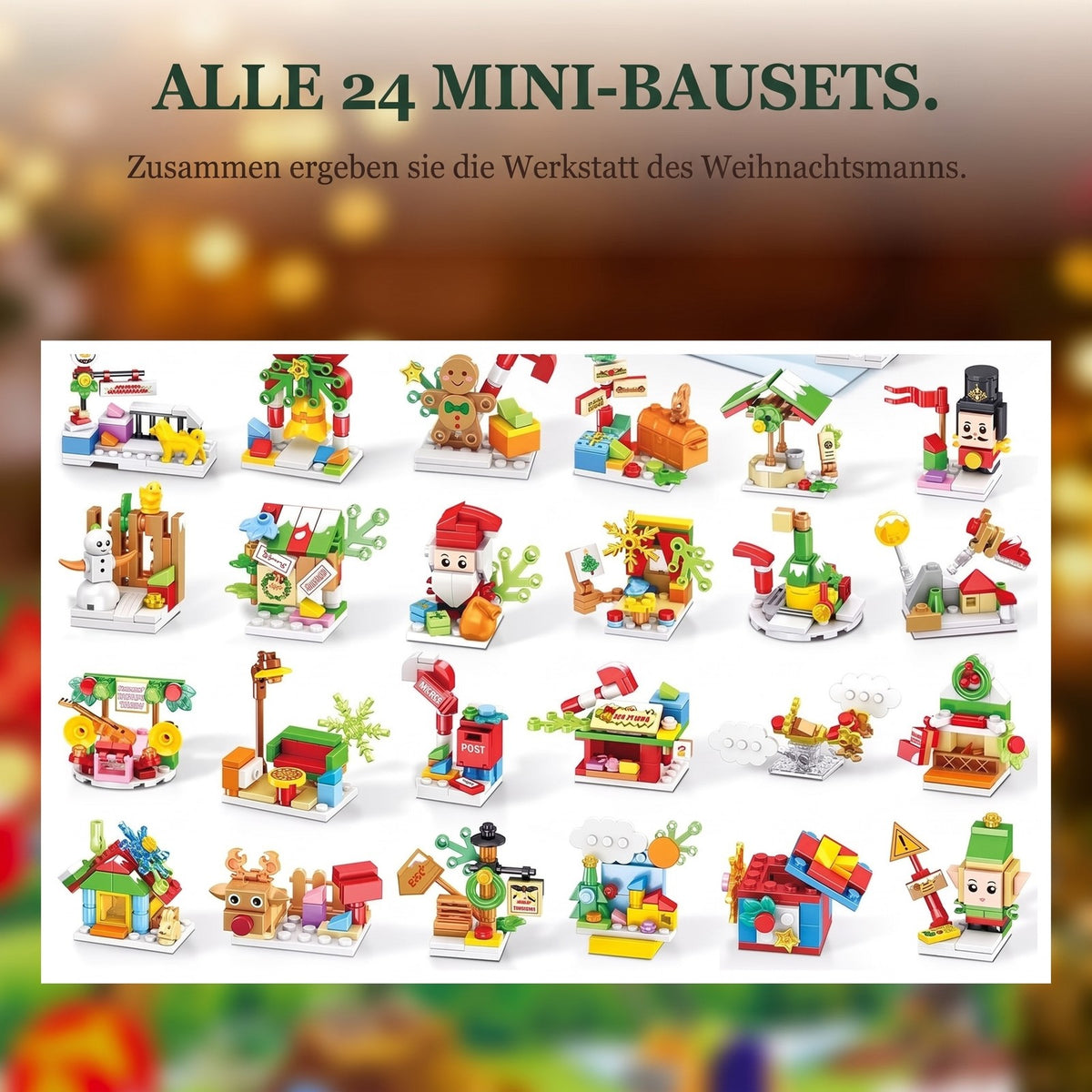 Weihnachtswerkstatt-Adventskalender, 24-in-1-Weihnachtsmodelle aus Bausteinen, 769 Teile