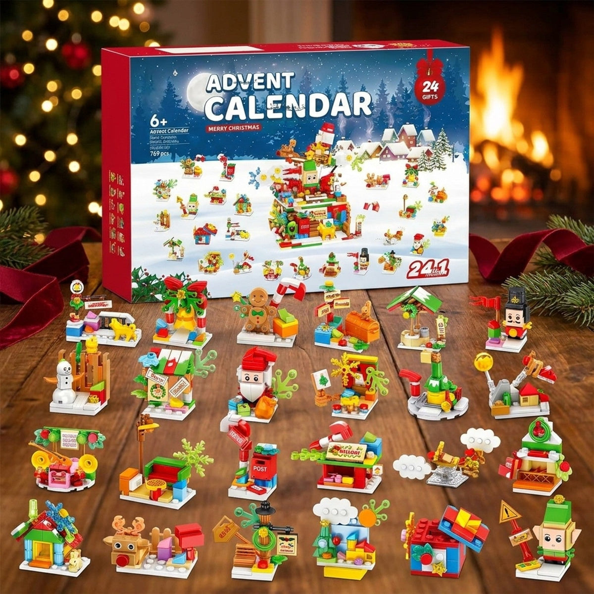 Weihnachtswerkstatt-Adventskalender, 24-in-1-Weihnachtsmodelle aus Bausteinen, 769 Teile