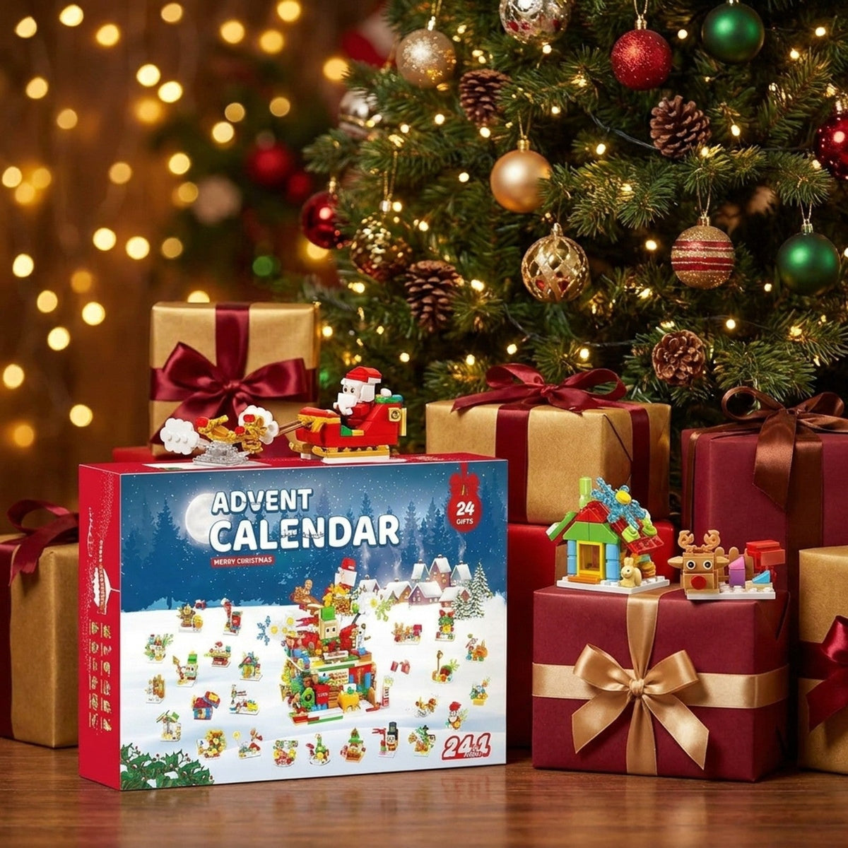 Weihnachtswerkstatt-Adventskalender, 24-in-1-Weihnachtsmodelle aus Bausteinen, 769 Teile