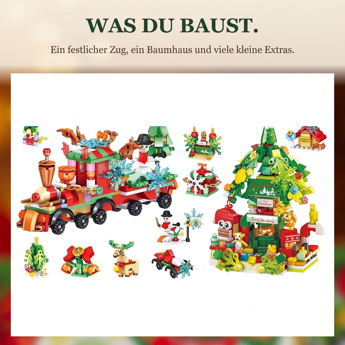 Weihnachtszug- und Baumhaus-Adventskalender, 699-teiliges Bauset