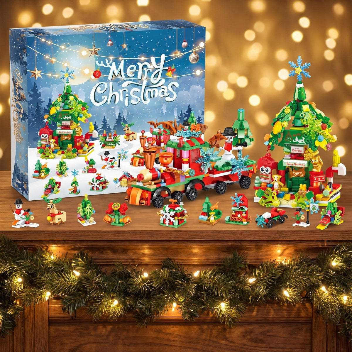 Weihnachtszug- und Baumhaus-Adventskalender, 699-teiliges Bauset