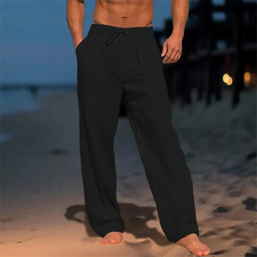 Weite Hose aus Leinenmischung mit Falten