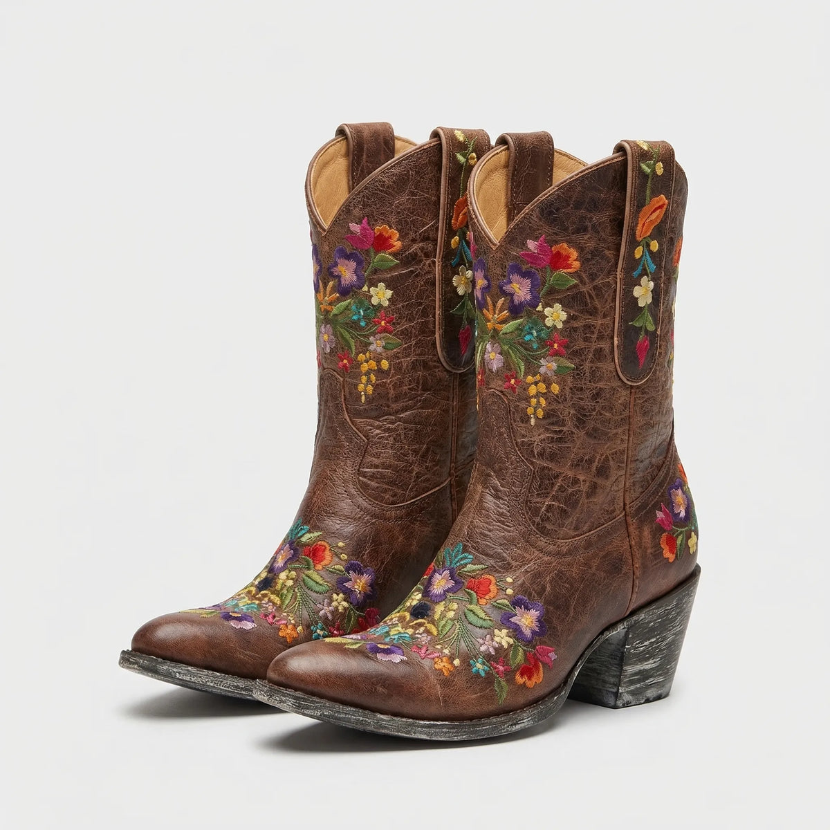 Western-Stiefeletten mit Blumenstickerei