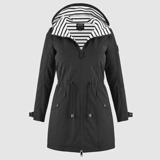 Wetterfester Damenmantel mit Kapuze | Leichter Polyester | Ganzjahresjacke