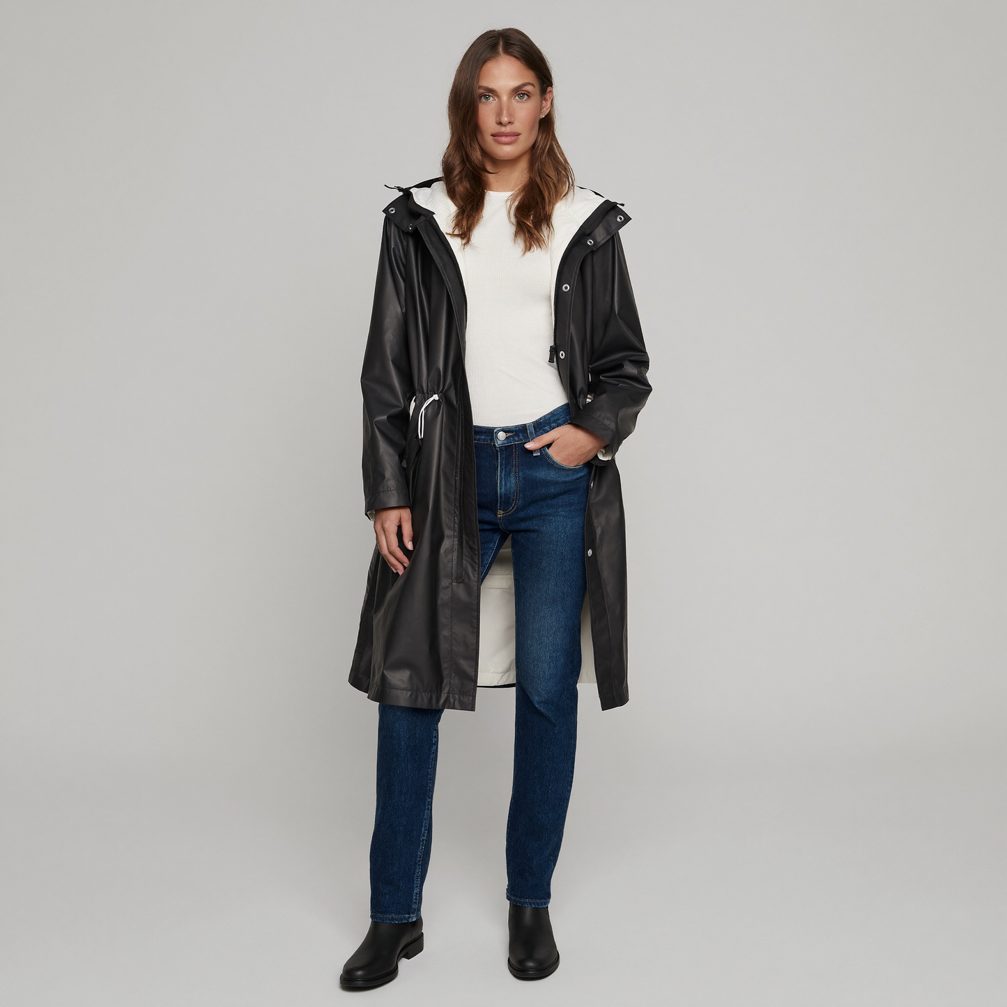 Wetterfester Damenmantel mit Kapuze | Leichter Polyester | Ganzjahresjacke