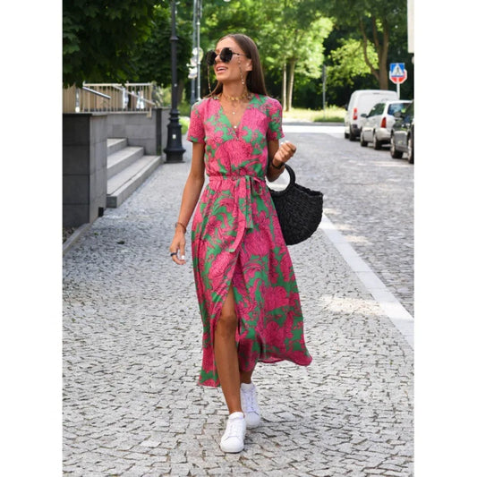 Wickel-Midikleid für Damen mit V-Ausschnitt
