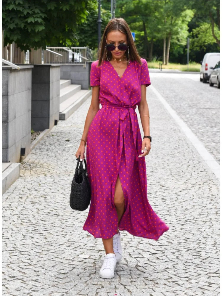Wickel-Midikleid für Damen mit V-Ausschnitt