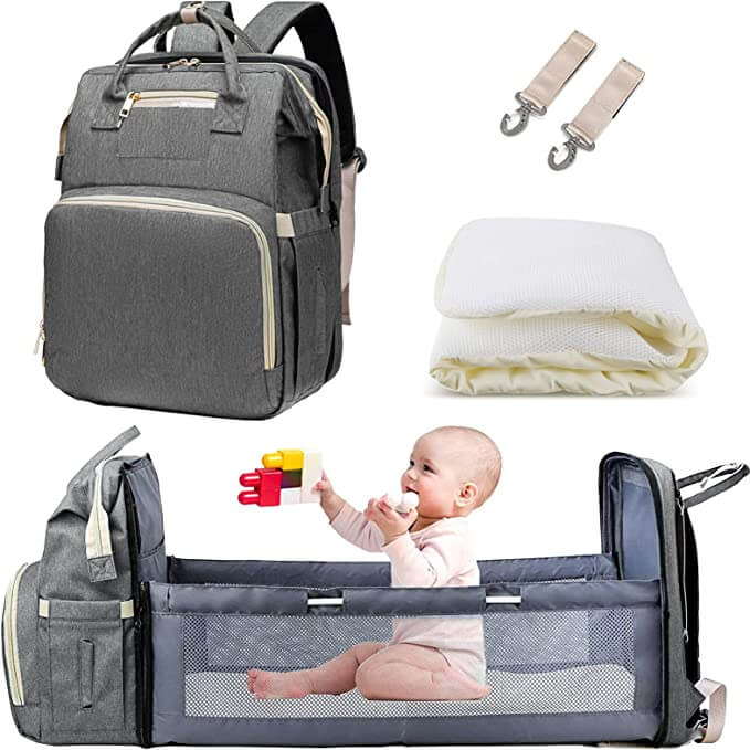 Wickelrucksack mit klappbarem Babybett – wasserdichtes Design mit mehreren Taschen