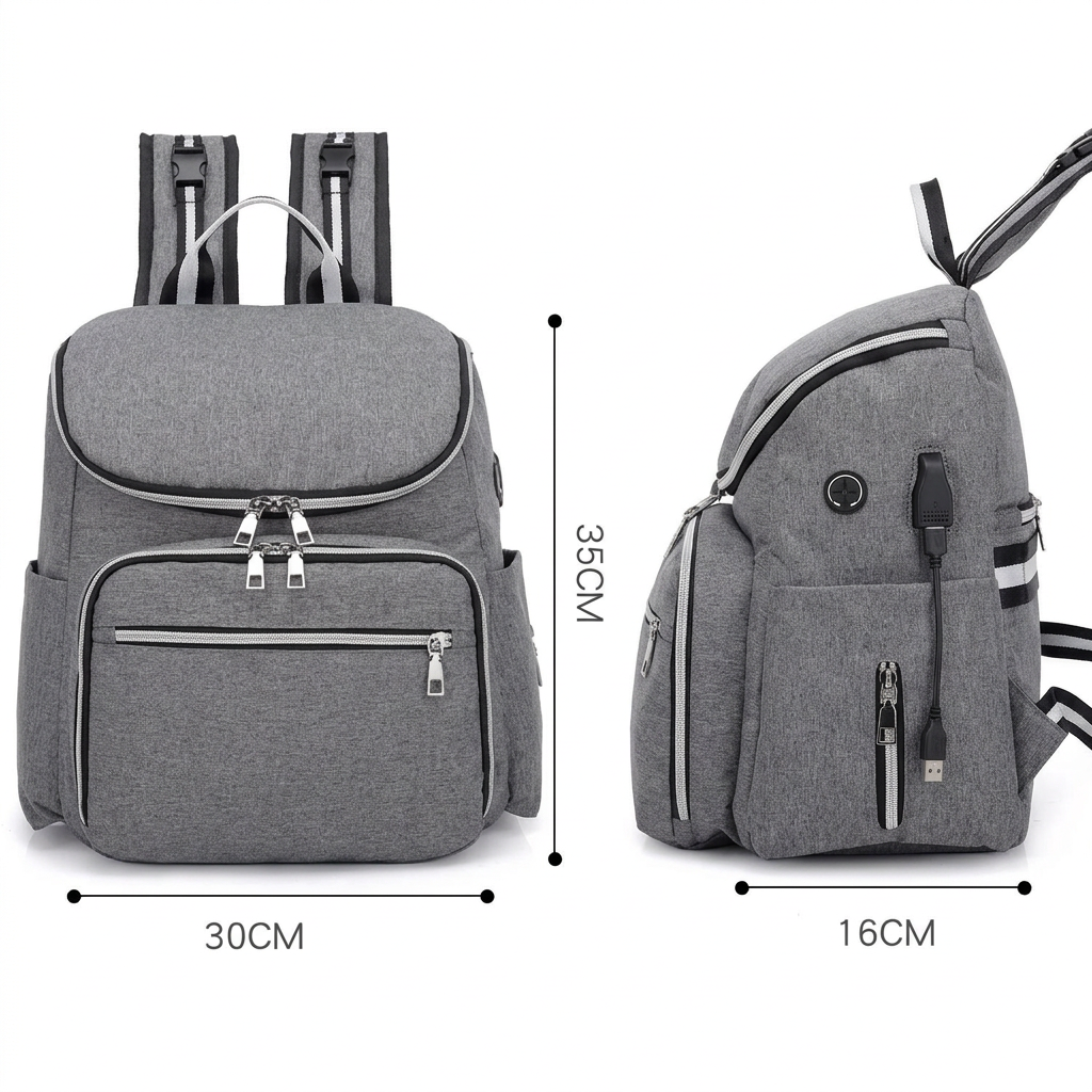 Wickelrucksack mit vielen Fächern und verstellbaren Schultergurten