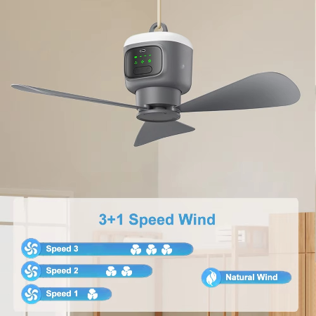 Wiederaufladbarer Outdoor-Deckenventilator mit 12000 mAh und LED-Beleuchtung