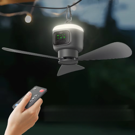Wiederaufladbarer Outdoor-Deckenventilator mit 12000 mAh und LED-Beleuchtung