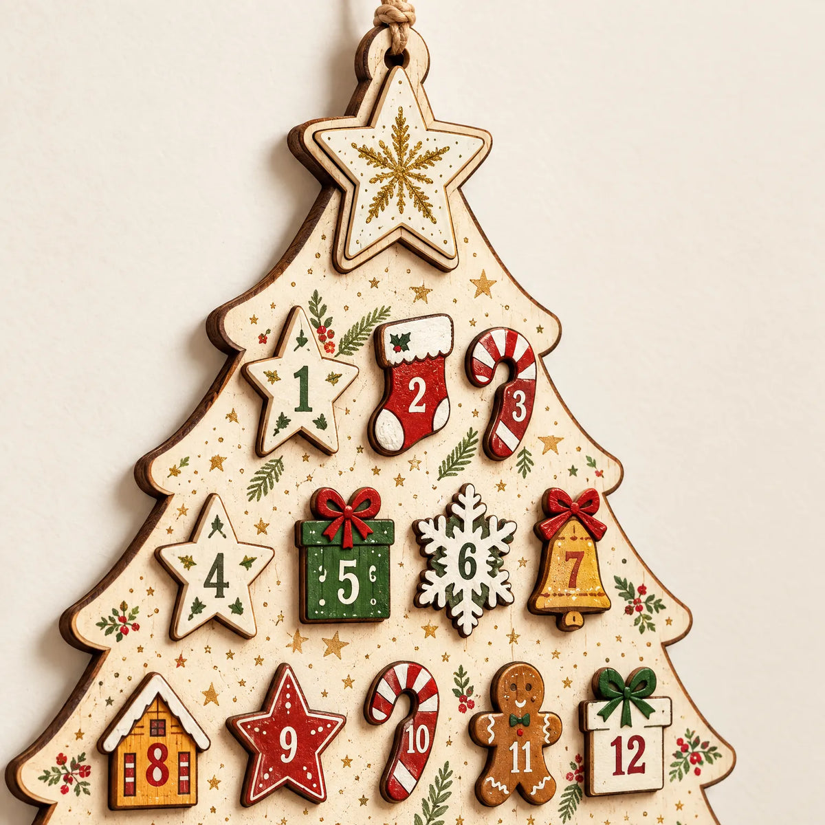 Wiederverwendbarer Holz-Adventskalender zum Aufhängen – Wandkalender in Tannenbaumform mit 24 Holzanhängern