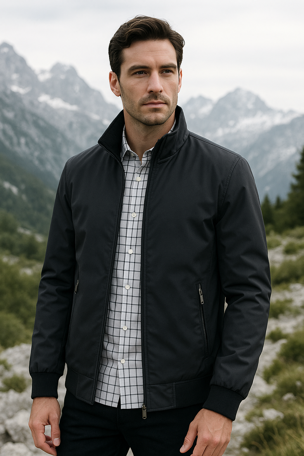 Windabweisende Herrenjacke im minimalistischen Design mit weichem Futter
