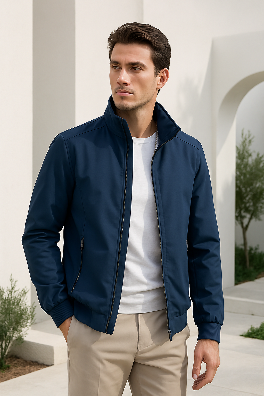 Windabweisende Herrenjacke im minimalistischen Design mit weichem Futter