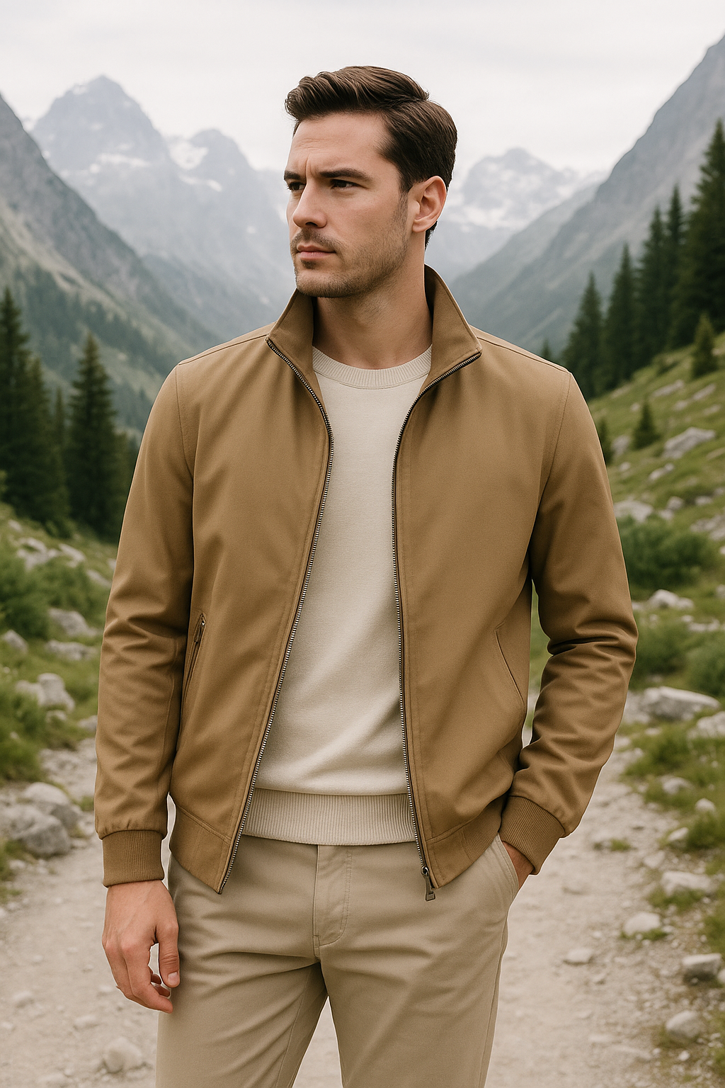 Windabweisende Herrenjacke im minimalistischen Design mit weichem Futter