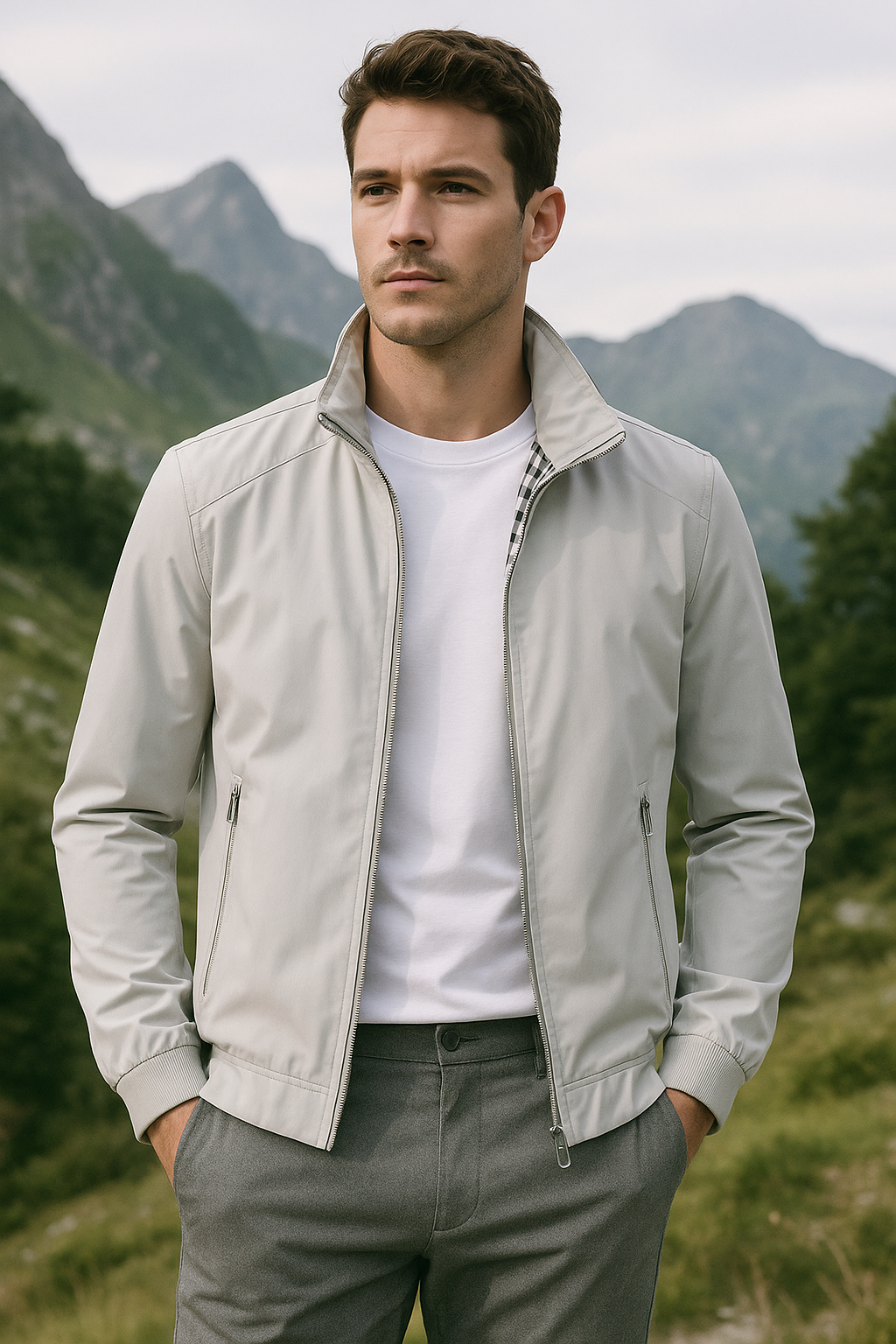 Windabweisende Herrenjacke im minimalistischen Design mit weichem Futter