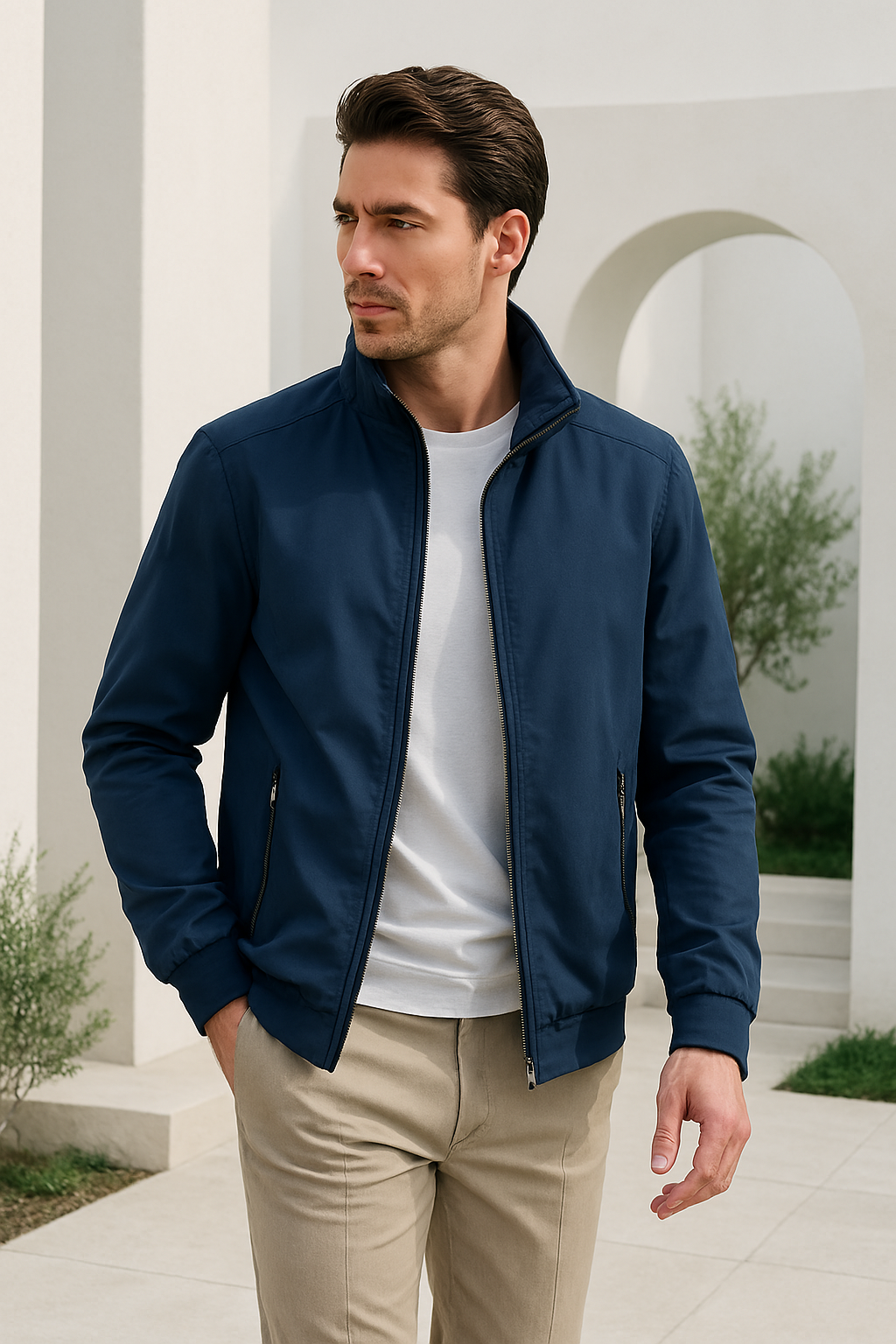 Windabweisende Herrenjacke im minimalistischen Design mit weichem Futter