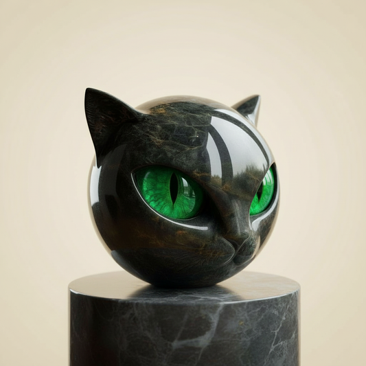 Zauberhafte Kunstskulptur eines schwarzen Katzenkopfes