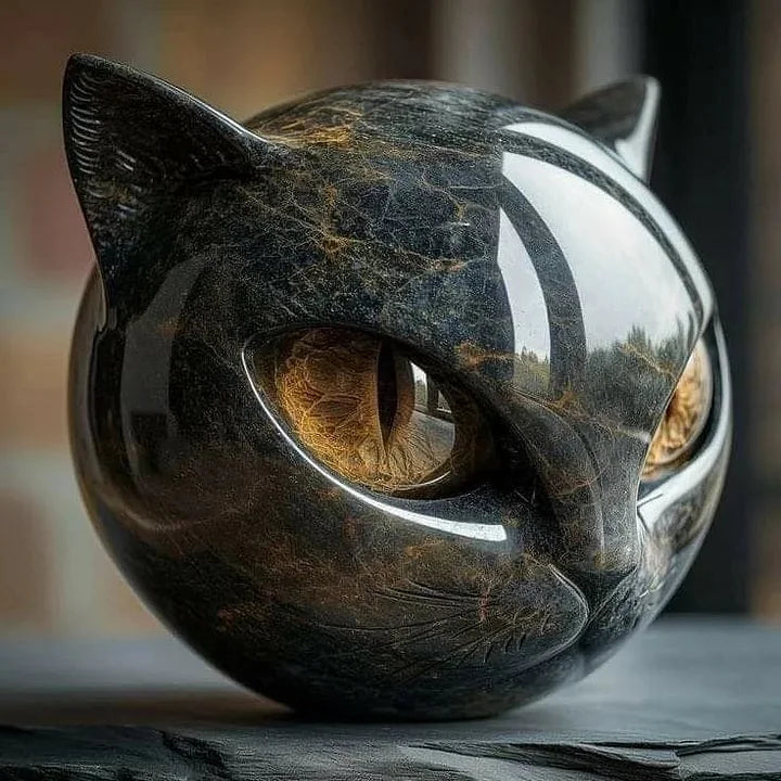 Zauberhafte Kunstskulptur eines schwarzen Katzenkopfes
