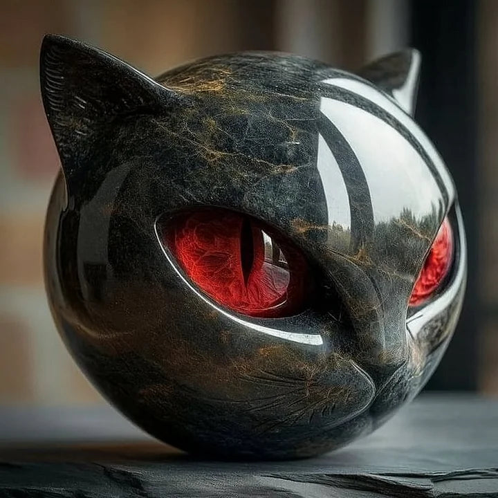 Zauberhafte Kunstskulptur eines schwarzen Katzenkopfes