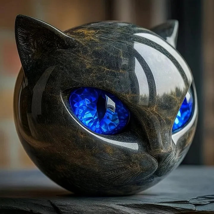 Zauberhafte Kunstskulptur eines schwarzen Katzenkopfes
