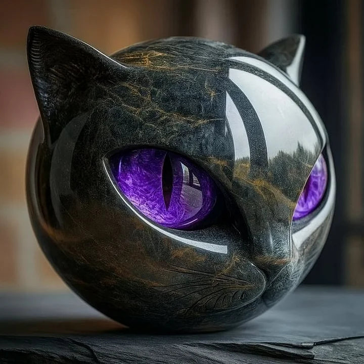 Zauberhafte Kunstskulptur eines schwarzen Katzenkopfes