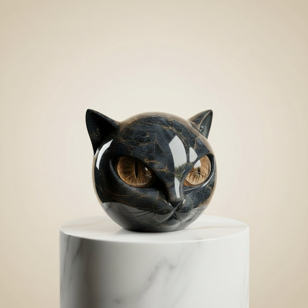 Zauberhafte Kunstskulptur eines schwarzen Katzenkopfes