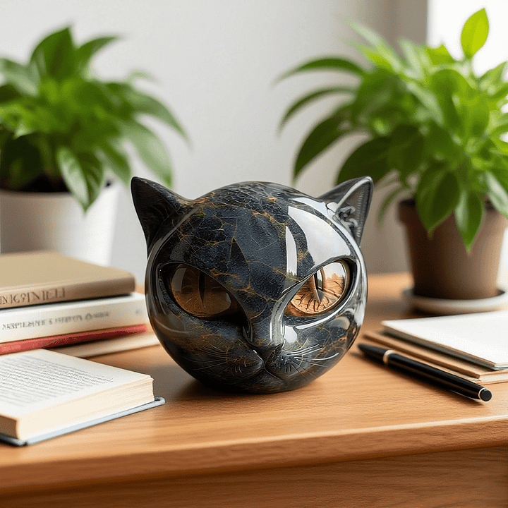 Zauberhafte Kunstskulptur eines schwarzen Katzenkopfes