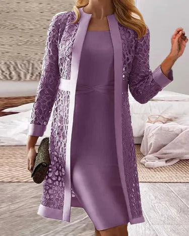 Zweiteiliges Damen-Set aus Kleid und Spitzen-Cardigan