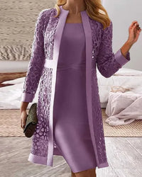 Zweiteiliges Damen-Set aus Kleid und Spitzen-Cardigan