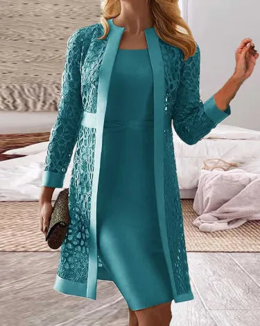 Zweiteiliges Damen-Set aus Kleid und Spitzen-Cardigan