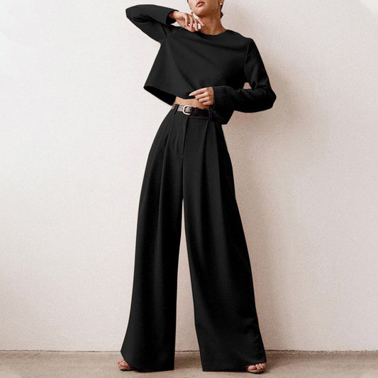 Zweiteiliges Damen-Set mit langärmligem Crop-Top