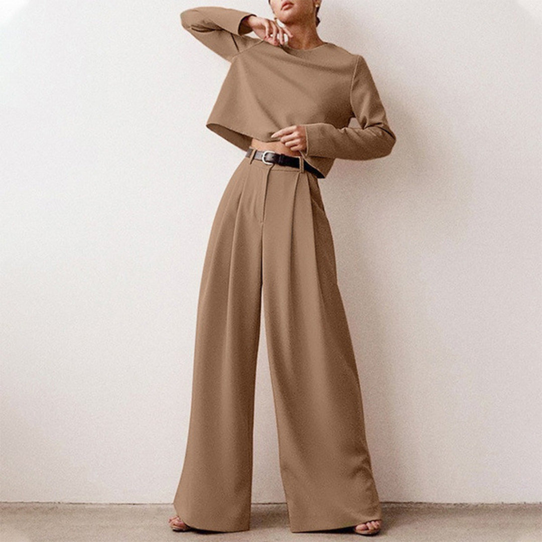 Zweiteiliges Damen-Set mit langärmligem Crop-Top