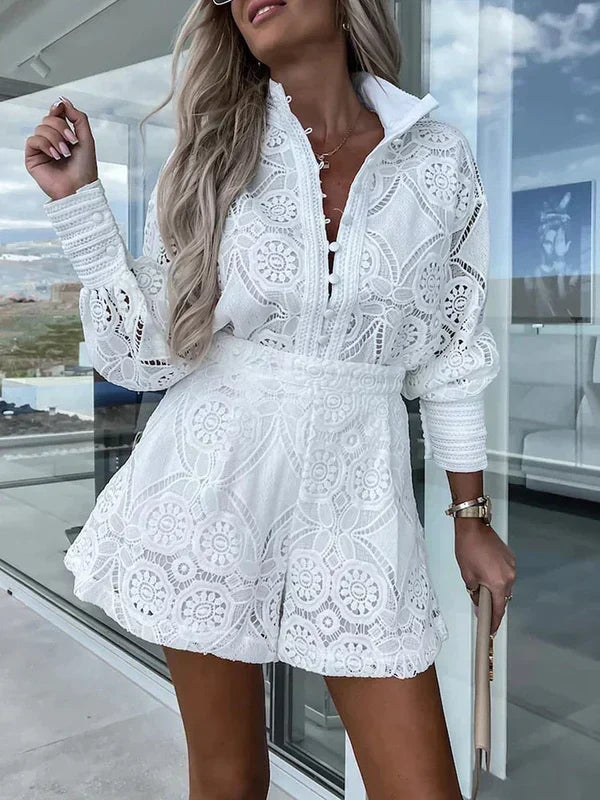 Zweiteiliges Damen-Sommerset im Boho-Stil mit Lochmuster-Details