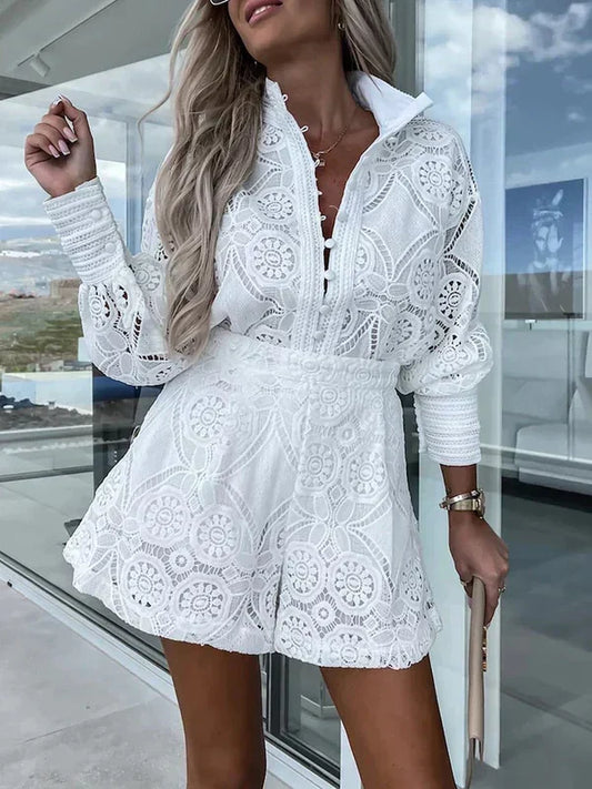 Zweiteiliges Damen-Sommerset im Boho-Stil mit Lochmuster-Details