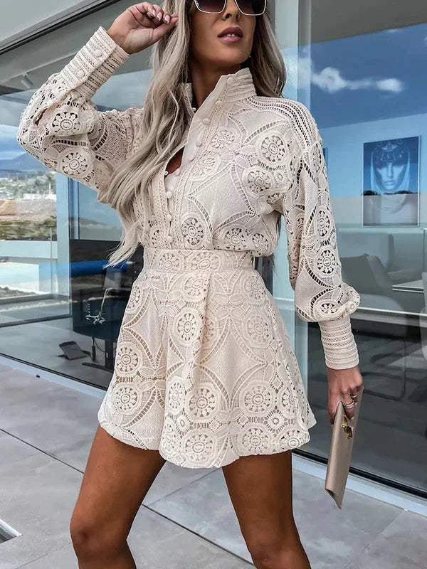 Zweiteiliges Damen-Sommerset im Boho-Stil mit Lochmuster-Details
