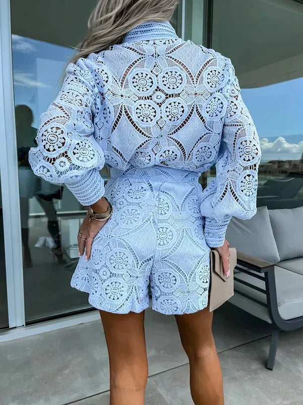 Zweiteiliges Damen-Sommerset im Boho-Stil mit Lochmuster-Details