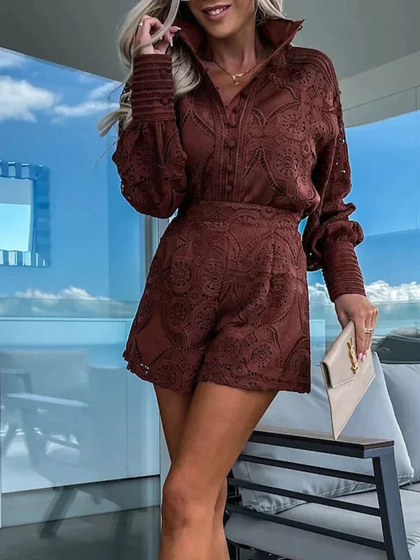 Zweiteiliges Damen-Sommerset im Boho-Stil mit Lochmuster-Details