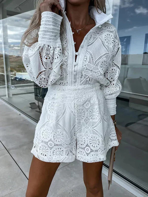 Zweiteiliges Damen-Sommerset im Boho-Stil mit Lochmuster-Details